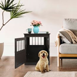 Wood Dog Crate Furniture, End Table Designed Dog Kennel with Side Slats, Brown