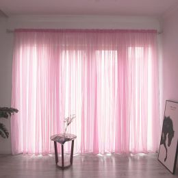 Simple And Modern Balcony Solid Color Gauze Curtain (Option: Light pink-2x2.7Hook)