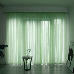 Simple And Modern Balcony Solid Color Gauze Curtain (Option: Green-3x2.7Hook)