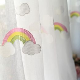 Children's Rainbow Gauze Curtains With Pastoral Embroidery (Option: Rainbow hook up-2.3x2.8m)