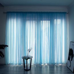 Simple And Modern Balcony Solid Color Gauze Curtain (Option: Sky Blue-2.5x2.7Hook)