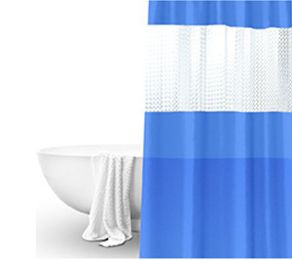 Splicing Translucent Waterproof Mildew Proof Bathroom Bath Shower Partition Curtain (Color: Blue)