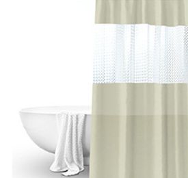 Splicing Translucent Waterproof Mildew Proof Bathroom Bath Shower Partition Curtain (Color: Beige)