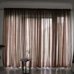 Simple And Modern Balcony Solid Color Gauze Curtain (Option: Khaki-3x2.7Hook)