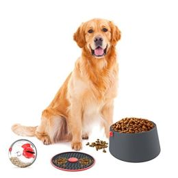 Red Lick Mat & Slow Feeder Dog Bowl Set - Prevent Choking & Indigestion (Color: Red)