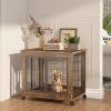 Furniture Style Dog Crate Side Table on Wheels with Double Doors and Lift Top.